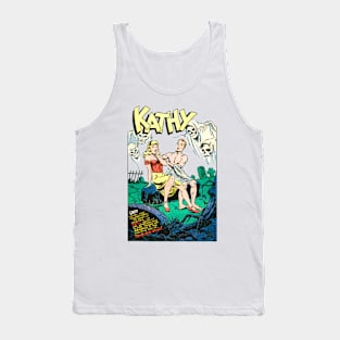 four ghosts scare Kathy in the cemetery Retro Vintage Comic Tank Top